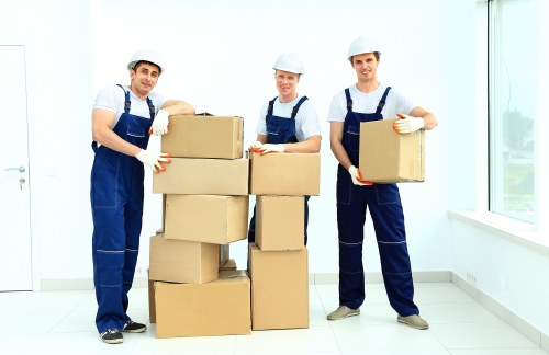 Moving van and packed boxes for a Stockwell property move