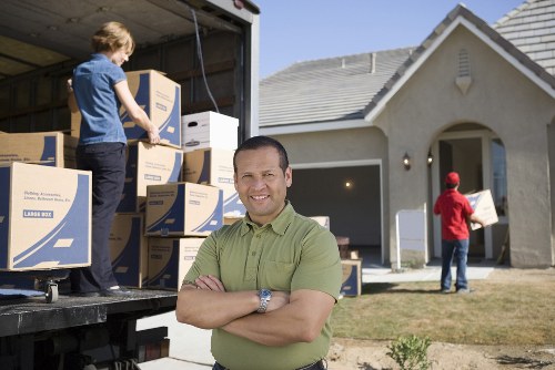 Commercial relocation planning with labelled boxes and office furniture