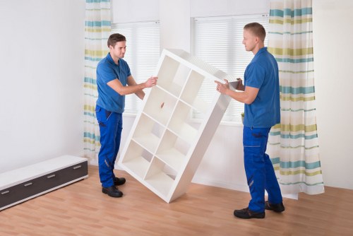 Professional movers handling furniture and boxes for a same day Stockwell removal